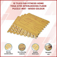 12 Tiles EVA Fitness Home Yoga Gym Interlocking Floor Puzzle Mat - Wood Colour Sports & Fitness Kings Warehouse 