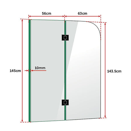1200 x 1450mm Frameless Bath Panel 10mm Glass Shower Screen By Della Francesca Furniture Kings Warehouse 