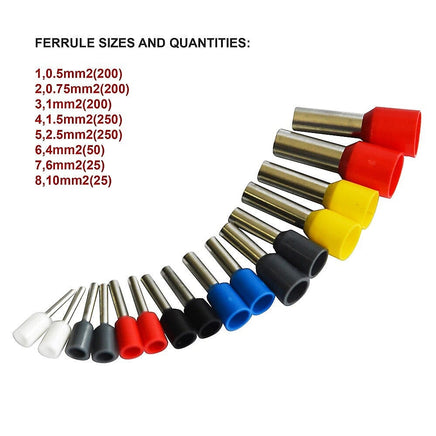 1200Pcs Bootlace Ferrule Crimper kit 0.25-10mm2 Cord End Ratchet Crimping Tool Tools Kings Warehouse 