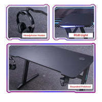 120cm RGB Embeded Gaming Desk Home Office Carbon Fiber Led Lights Game Racer Computer PC Table L-Shaped Black Kings Warehouse 