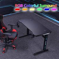120cm RGB Embeded Gaming Desk Home Office Carbon Fiber Led Lights Game Racer Computer PC Table L-Shaped Black Kings Warehouse 