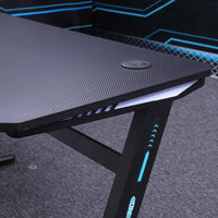 120cm RGB Embeded Gaming Desk Home Office Carbon Fiber Led Lights Game Racer Computer PC Table Z-Shaped Black Kings Warehouse 