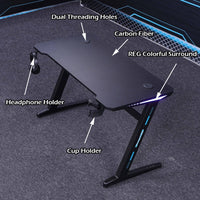 120cm RGB Embeded Gaming Desk Home Office Carbon Fiber Led Lights Game Racer Computer PC Table Z-Shaped Black Kings Warehouse 