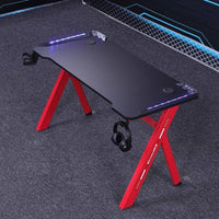120cm RGB Gaming Desk Home Office Carbon Fiber Led Lights Game Racer Computer PC Table Y-Shaped Red Kings Warehouse 