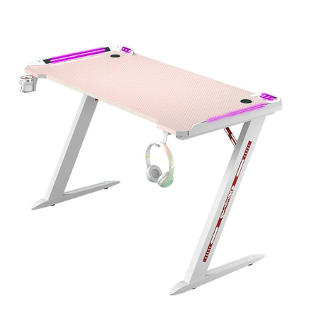 120cm RGB Gaming Desk Home Office Carbon Fiber Led Lights Game Racer Computer PC Table Z-Shaped Pink Furniture Kings Warehouse 