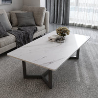 120x60cm Glossy White Minimalist Slate Coffee Table Marble Tea Table Living Room Rectangle Cocktail Side Table Solid Metal Legs Furniture Kings Warehouse 