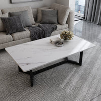 120x60cm Glossy White Minimalist Slate Coffee Table Marble Tea Table Living Room Rectangle Cocktail Side Table Solid Metal Legs Furniture Kings Warehouse 