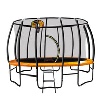 12ft Outdoor Trampoline Kids Children With Safety Enclosure Pad Mat Ladder Basketball Hoop Set - Orange Sports & Fitness Kings Warehouse 