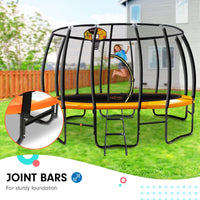 12ft Outdoor Trampoline Kids Children With Safety Enclosure Pad Mat Ladder Basketball Hoop Set - Orange Sports & Fitness Kings Warehouse 