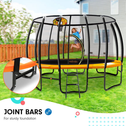 12ft Outdoor Trampoline Kids Children With Safety Enclosure Pad Mat Ladder Basketball Hoop Set - Orange Sports & Fitness Kings Warehouse 