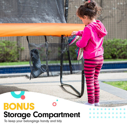 12ft Outdoor Trampoline Kids Children With Safety Enclosure Pad Mat Ladder Basketball Hoop Set - Orange Sports & Fitness Kings Warehouse 