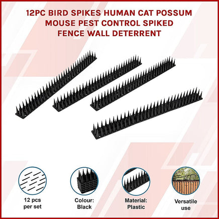 12pc Bird Spikes Human Cat Possum Mouse Pest Control Spiked Fence Wall Deterrent Home & Garden Kings Warehouse 