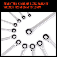 12Pc Ratchet Spanner Set Metric Open & Ring Wrenches 8-19mm CR-V + Rolling Bag Home & Garden Kings Warehouse 