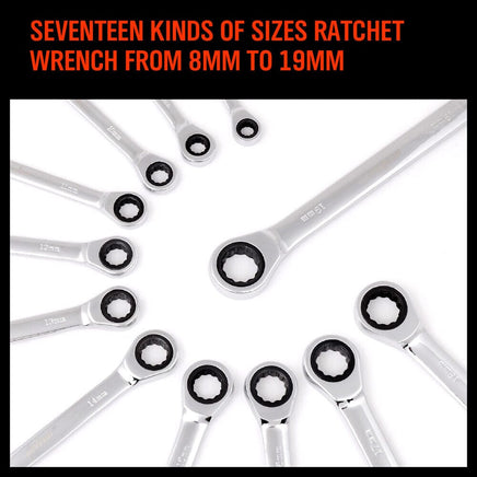 12Pc Ratchet Spanner Set Metric Open & Ring Wrenches 8-19mm CR-V + Rolling Bag Home & Garden Kings Warehouse 