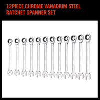 12Pc Ratchet Spanner Set Metric Open & Ring Wrenches 8-19mm CR-V + Rolling Bag Home & Garden Kings Warehouse 