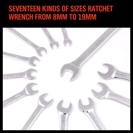 12Pc Ratchet Spanner Set Metric Open & Ring Wrenches 8-19mm CR-V + Rolling Bag Home & Garden Kings Warehouse 