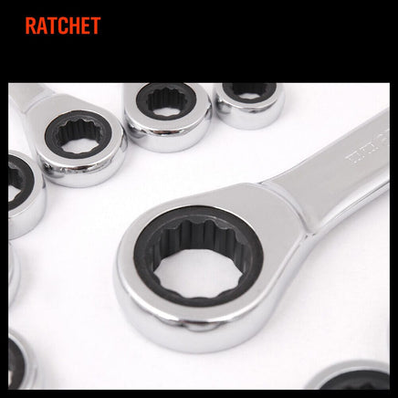 12Pc Ratchet Spanner Set Metric Open & Ring Wrenches 8-19mm CR-V + Rolling Bag Home & Garden Kings Warehouse 
