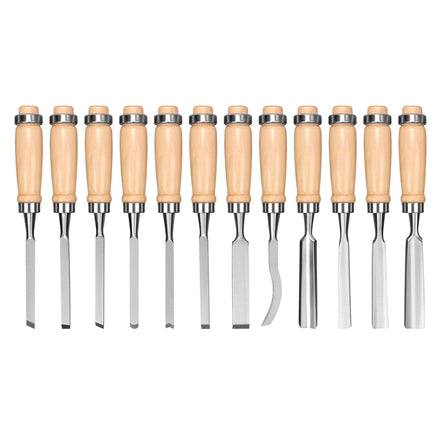12Pc Wood Carving Chisel Set Knife High Carbon Steel Woodworking Rolling Pouch Tools Kings Warehouse 
