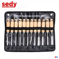 12Pc Wood Carving Chisel Set Knife High Carbon Steel Woodworking Rolling Pouch Tools Kings Warehouse 