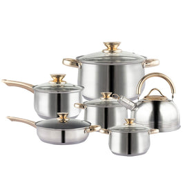 12Piece Cookware Set Kitchen Stainless Steel Stock Pot Pan Sets Saucepan Casserole kettle Kings Warehouse 