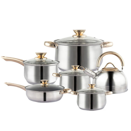 12Piece Cookware Set Kitchen Stainless Steel Stock Pot Pan Sets Saucepan Casserole kettle Kings Warehouse 