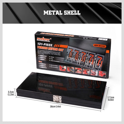 131Pc Metric Thread Repair Kit HSS Drill Helicoil Set Heli Coil Tap Insert with Case Auto Accessories Kings Warehouse 
