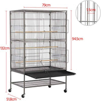 132cm Large Rolling Mobile Bird Cage Birdcage Finch Aviary Parrot Animals Playtop Stand Canary Finch bird Kings Warehouse 