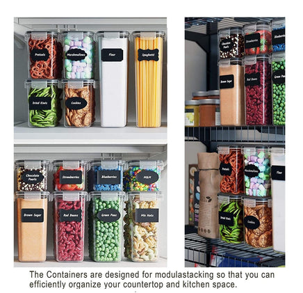 14 Pieces Airtight Food Storage and BPA Free Plastic with Easy Lock Black Lids Labels for Kitchen Kings Warehouse 