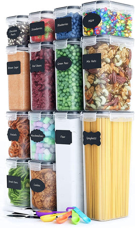 14 Pieces Airtight Food Storage and BPA Free Plastic with Easy Lock Black Lids Labels for Kitchen Kings Warehouse 