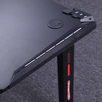 140cm RGB Gaming Desk Home Office Carbon Fiber Led Lights Game Racer Computer PC Table L-Shaped Black Furniture Kings Warehouse 