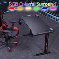 140cm RGB Gaming Desk Home Office Carbon Fiber Led Lights Game Racer Computer PC Table L-Shaped Black Furniture Kings Warehouse 