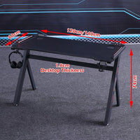 140cm RGB Gaming Desk Home Office Carbon Fiber Led Lights Game Racer Computer PC Table Y-Shaped Black Furniture Kings Warehouse 