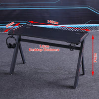 140cm RGB Gaming Desk Home Office Carbon Fiber Led Lights Game Racer Computer PC Table Y-Shaped Black Furniture Kings Warehouse 