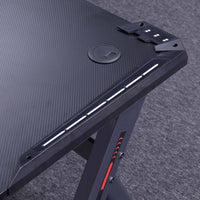 140cm RGB Gaming Desk Home Office Carbon Fiber Led Lights Game Racer Computer PC Table Y-Shaped Black Furniture Kings Warehouse 