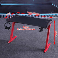 140cm RGB Gaming Desk Home Office Carbon Fiber Led Lights Game Racer Computer PC Table Z-Shaped Red Furniture Kings Warehouse 