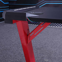 140cm RGB Gaming Desk Home Office Carbon Fiber Led Lights Game Racer Computer PC Table Z-Shaped Red Furniture Kings Warehouse 