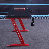 140cm RGB Gaming Desk Home Office Carbon Fiber Led Lights Game Racer Computer PC Table Z-Shaped Red Furniture Kings Warehouse 