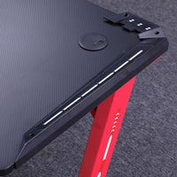 140cm RGB Gaming Desk Home Office Carbon Fiber Led Lights Game Racer Computer PC Table Z-Shaped Red Furniture Kings Warehouse 