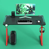 140cm RGB Gaming Desk Home Office Carbon Fiber Led Lights Game Racer Computer PC Table Z-Shaped Red Furniture Kings Warehouse 