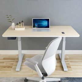 140cm Standing Desk Height Adjustable Sit Stand Motorised Grey Dual Motors Frame Maple Top Furniture Kings Warehouse 