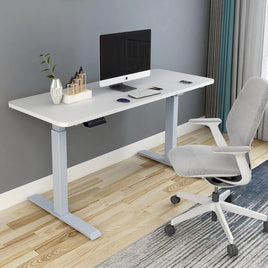 140cm Standing Desk Height Adjustable Sit Stand Motorised Grey Dual Motors Frame White Top Furniture Kings Warehouse 