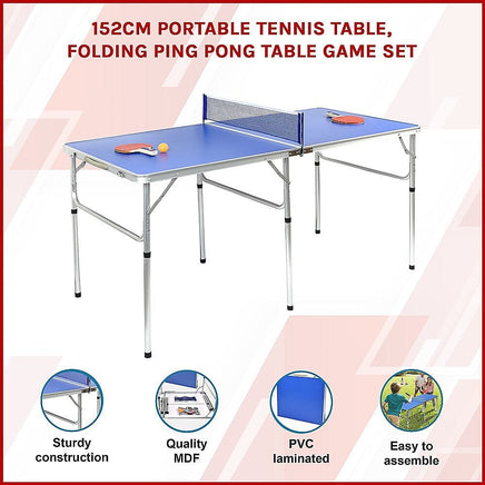 152cm Portable Tennis Table, Folding Ping Pong Table Game Set Gift & Novelty Kings Warehouse 