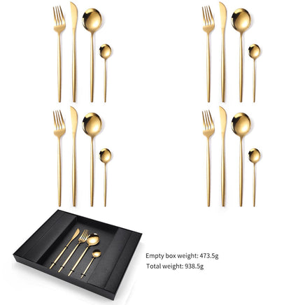 16-Piece Stainless Steel Gold Color Set, Knife Fork Spoon Flatware Set Cutlery Set Kings Warehouse 