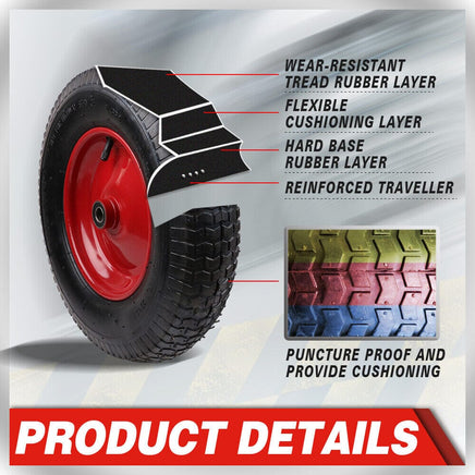 16" Wheelbarrow Trolley Wheel 4.80/4.00-8 Pneumatic Tyre 16mm Bore Tire Steel Auto Accessories Kings Warehouse 