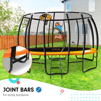 16ft Outdoor Trampoline Kids Children With Safety Enclosure Pad Mat Ladder Basketball Hoop Set - Orange Sports & Fitness Kings Warehouse 