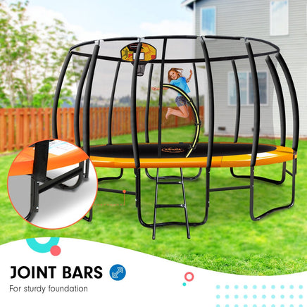 16ft Outdoor Trampoline Kids Children With Safety Enclosure Pad Mat Ladder Basketball Hoop Set - Orange Sports & Fitness Kings Warehouse 