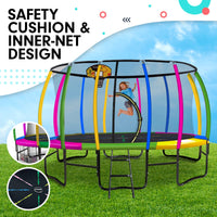 16ft Outdoor Trampoline Kids Children With Safety Enclosure Pad Mat Ladder Basketball Hoop Set - Rainbow Sports & Fitness Kings Warehouse 