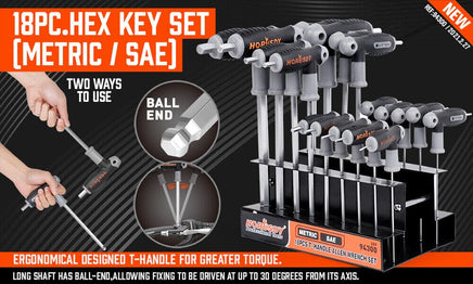 18-Piece T-Handle Hex Key Set, SAE/Imperial & Metric Sizes Allen Wrench Set Long Arm with Ball End Home & Garden Kings Warehouse 