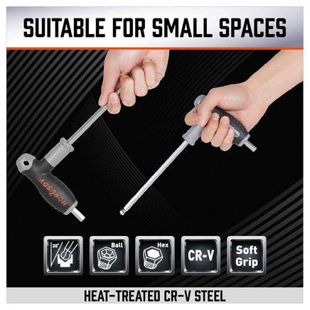 18-Piece T-Handle Hex Key Set, SAE/Imperial & Metric Sizes Allen Wrench Set Long Arm with Ball End Home & Garden Kings Warehouse 