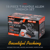 18-Piece T-Handle Hex Key Set, SAE/Imperial & Metric Sizes Allen Wrench Set Long Arm with Ball End Home & Garden Kings Warehouse 